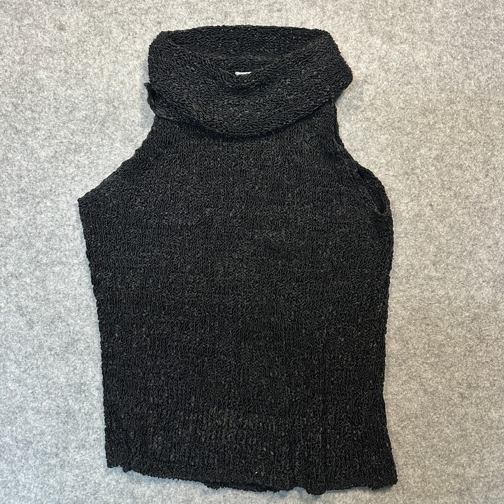 Katherine Kelly Cowl Neck Sleeveless Top‎ Small Black Textured Knit Rayon Blend